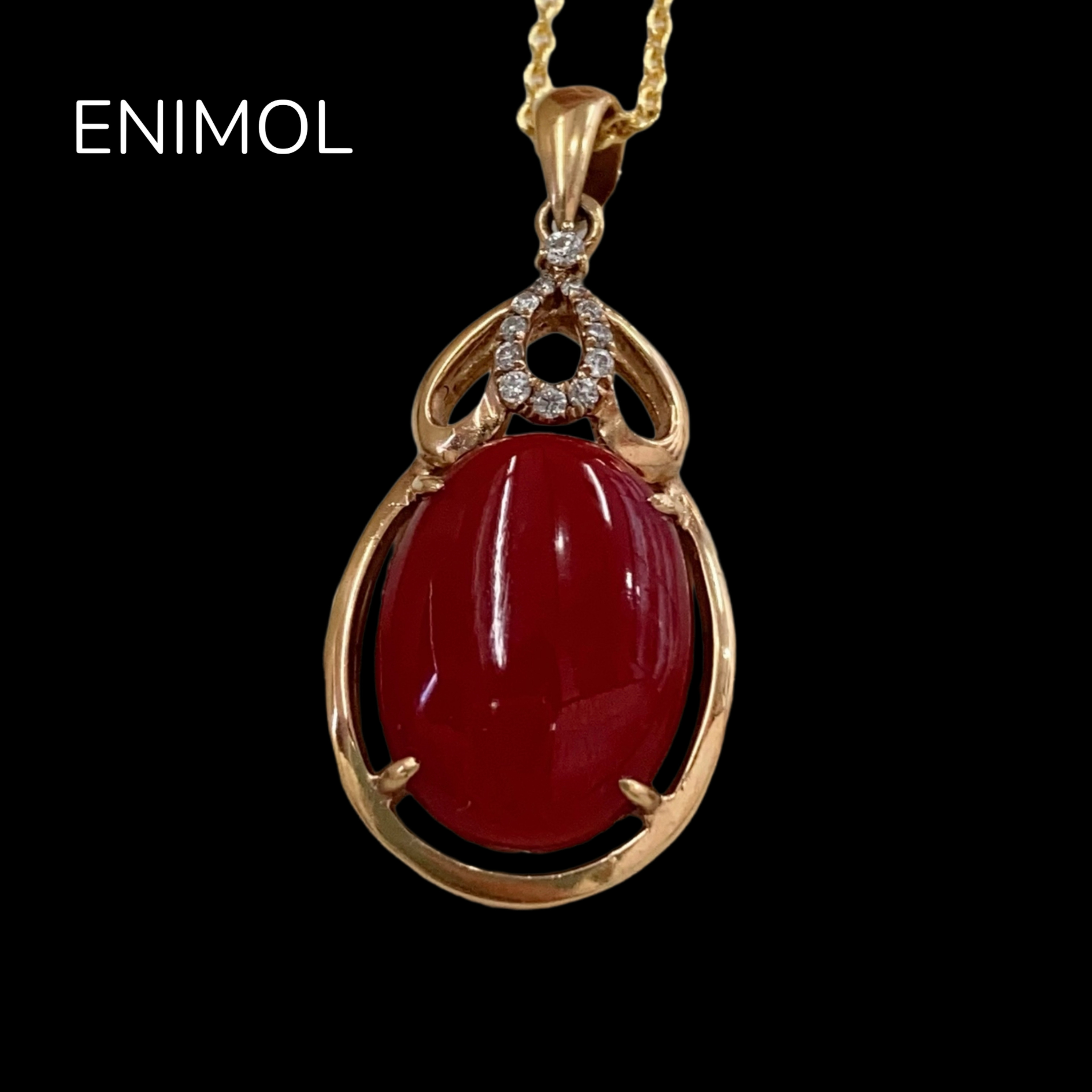 ENIMOL日本aka阿卡红珊瑚 牛血色蛋面吊坠18k金钻石镶嵌 自然幽透,珠宝/钻石/翡翠,珊瑚,淘宝优惠券,粉丝福利购,淘宝优惠卷