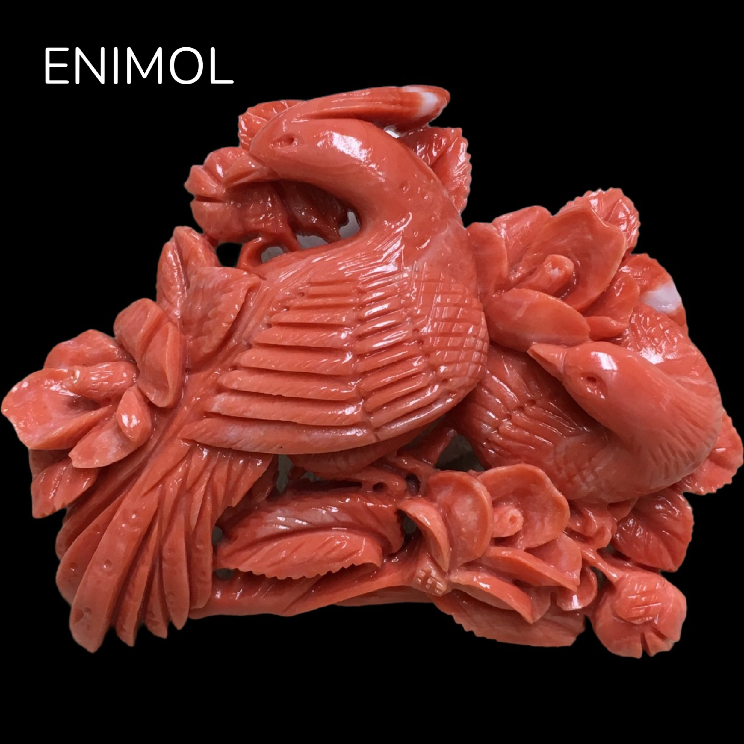 ENIMOL珠宝台湾MOMO莫莫珊瑚鸳鸯雕件深桃红天然有机宝石吊坠胸针,珠宝/钻石/翡翠,珊瑚,淘宝优惠券,粉丝福利购,淘宝优惠卷