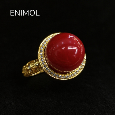 ENIMOL18K金镶钻阿卡珊瑚女戒
