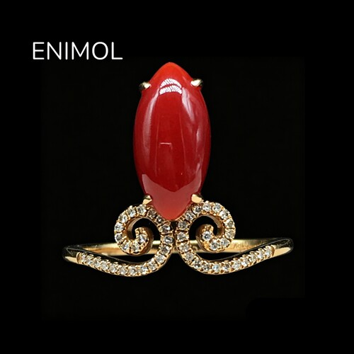 ENIMOL红珊瑚女戒18k金钻石