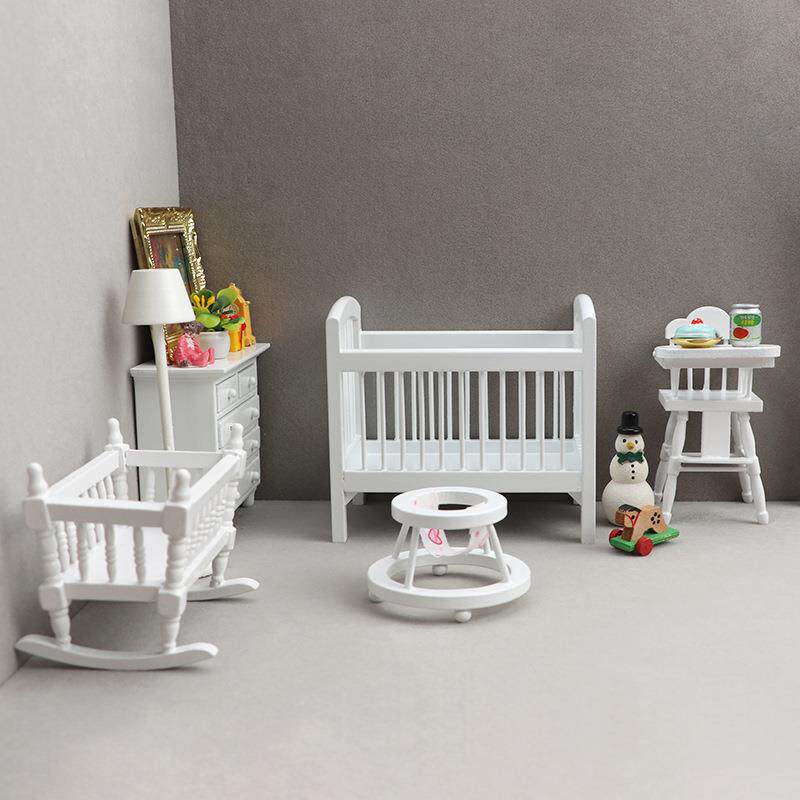 1:12娃娃屋dollhouse迷你家具微缩模型小屋儿童房场景白色5件套