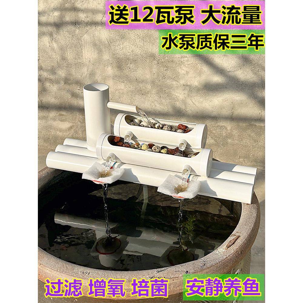 鱼缸过滤器圆缸外置三合一免换水循环系统吸鱼粪便底滤流水器