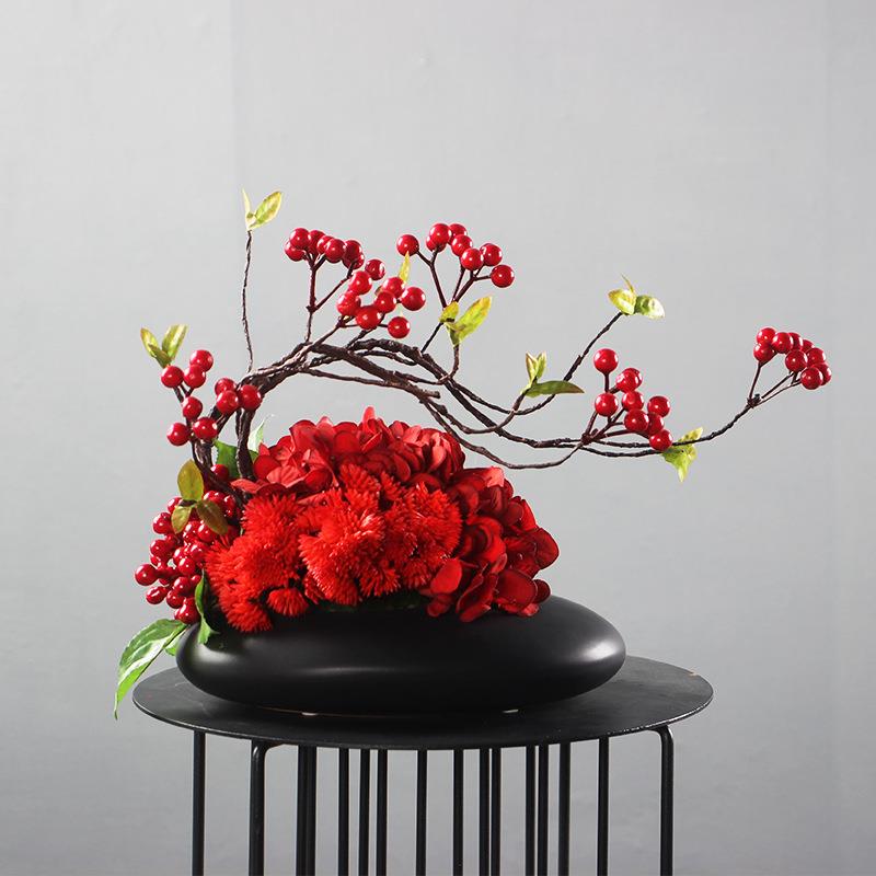 酒店饭店餐厅圆桌桌花中间装饰品餐桌摆件轻奢高档假花仿真花盆花