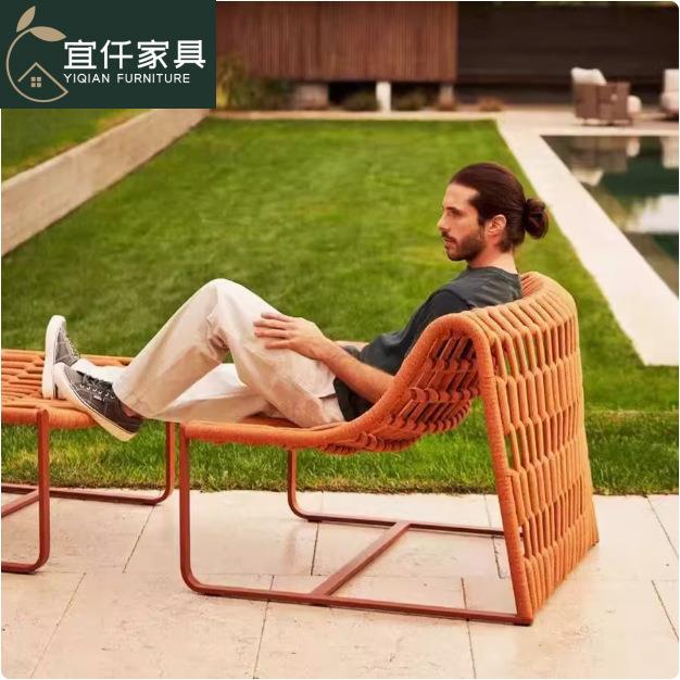 户外休闲椅藤编花园阳台极简单人椅酒店民宿庭院创意懒人靠背躺椅