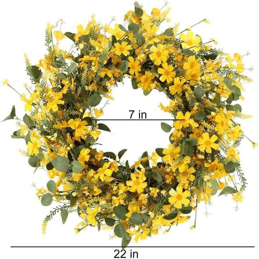 装饰花环黄色雏菊花环45cm春季和夏季花环用于户外或家庭装饰装饰