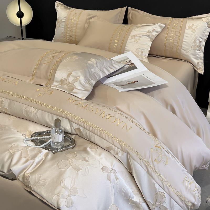 双面被套裸睡夏季真丝三件套水洗A类天丝丝滑冰丝四件套床单刺绣