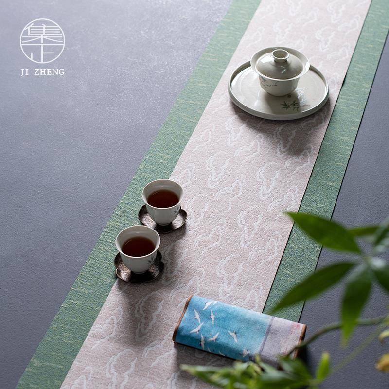 中式清雅麻纤维防水茶席双层套装棉麻布茶台干泡桌旗茶布艺茶桌垫