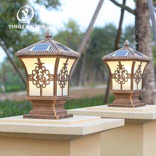柱子灯别墅大门口室外庭院太阳能led围墙家用仿古户外防水柱头灯