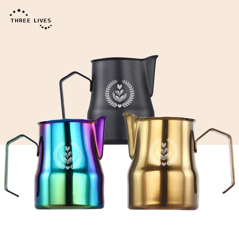 THREELIVES304不锈钢拉花缸大肚款拉花杯350ml500ml带图案