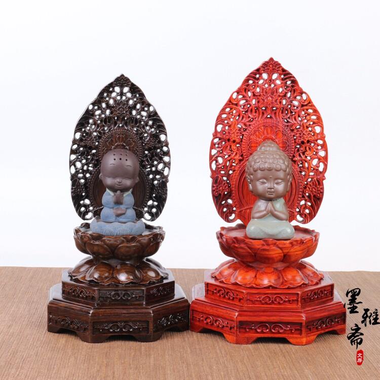 红木观音神像莲花座台实木佛像雕刻摆件底座神龛圣像加高木制底座