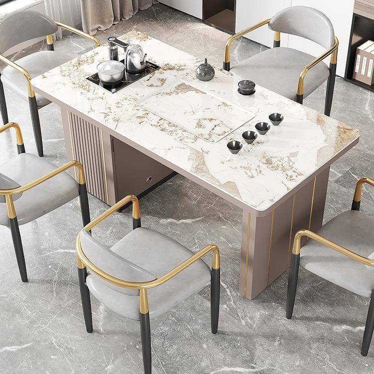 轻奢岩板茶桌椅现代简约家用办公室新中式书桌阳台意式极简茶台