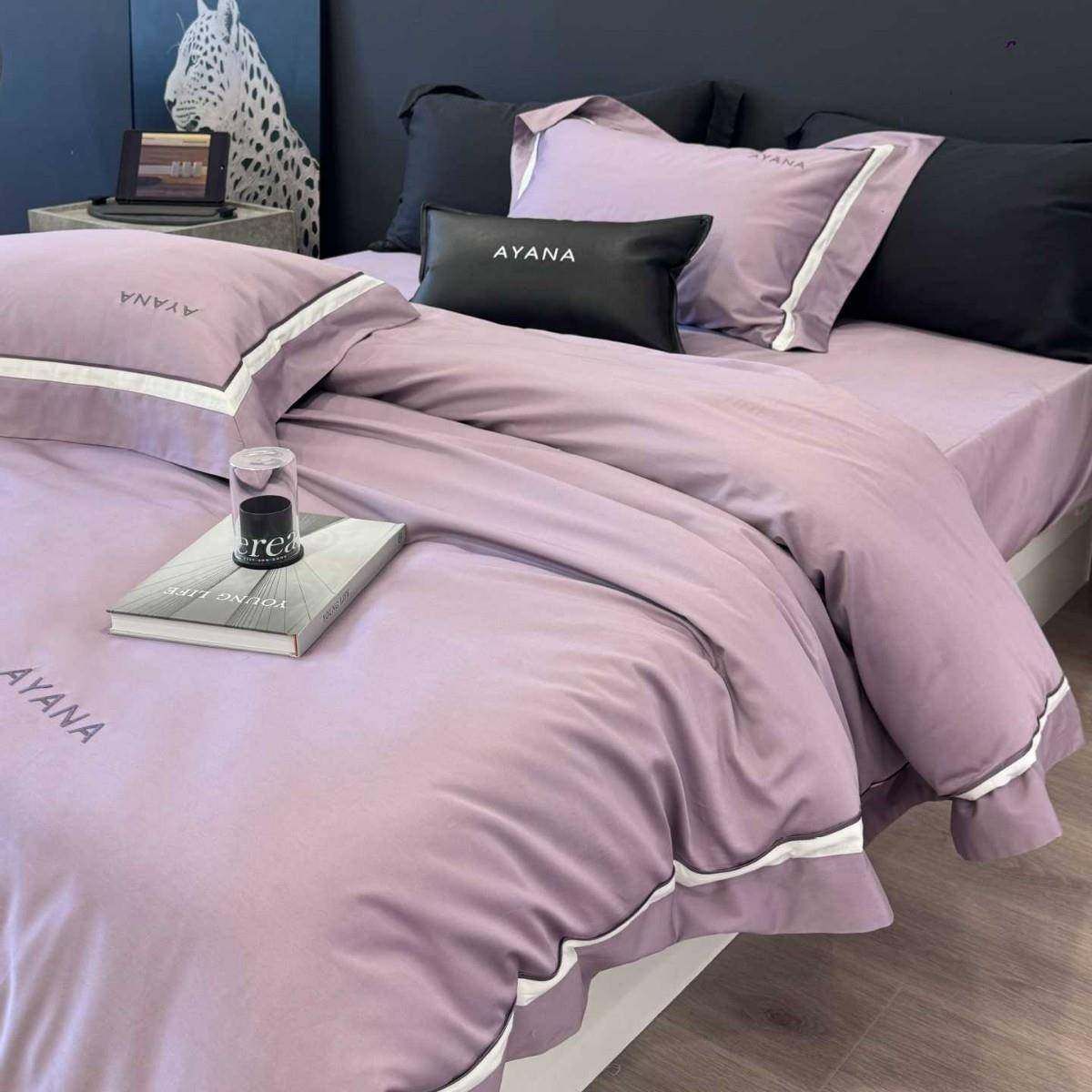 轻奢简约风纯色长绒棉四件套刺绣双拼角柔软舒适床单被套床上用品