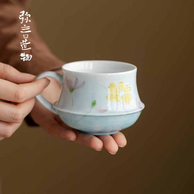 弥言纯手工陶瓷咖啡杯釉下彩手绘格桑花咖啡具简约现代咖啡杯套装