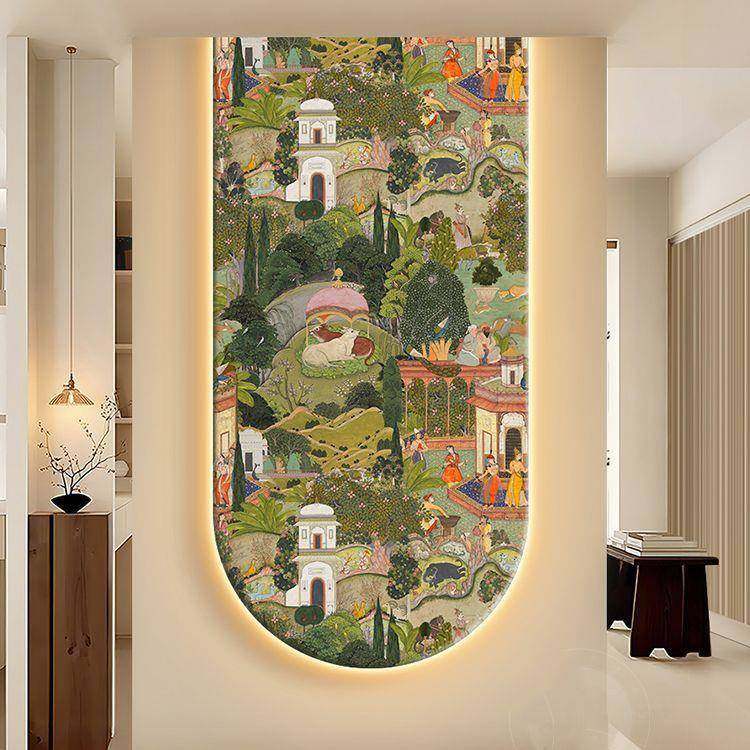 斋浦尔花园玄关装饰画法式复古走廊拱形挂画中古风入户门带灯壁画