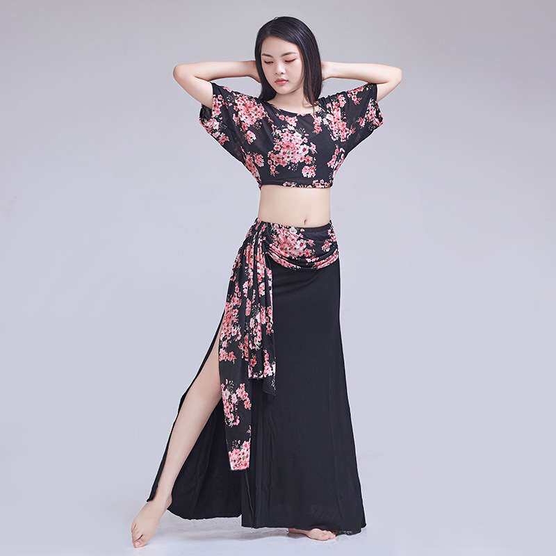 2021夏季肚皮舞练功服大码显瘦表演服装套装东方舞蹈网纱练习服