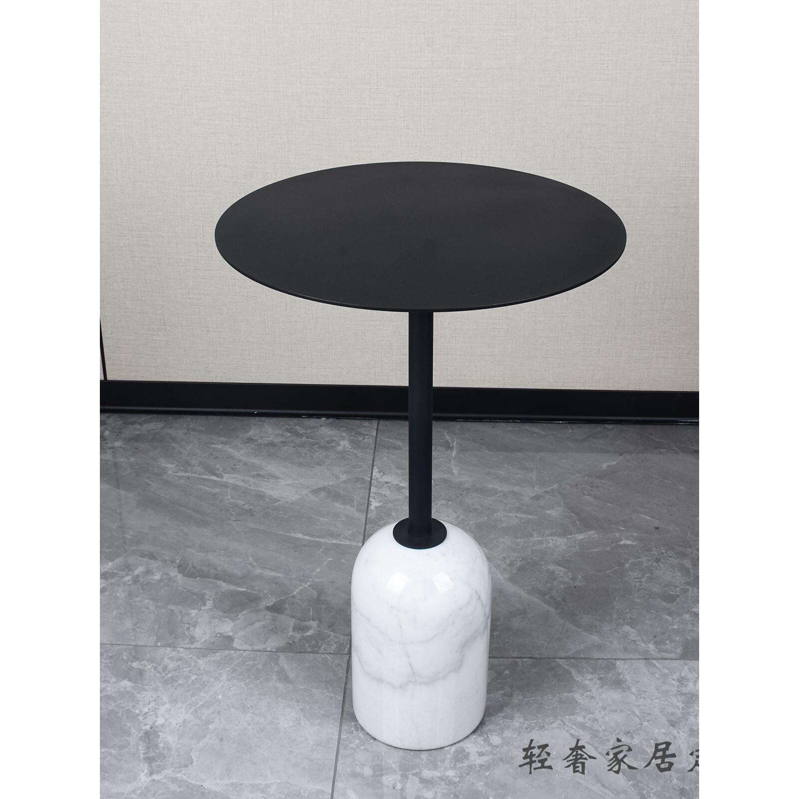 奶茶店边几黑色咖啡小圆桌客厅茶几岩板大理石轻奢不锈钢沙发角几