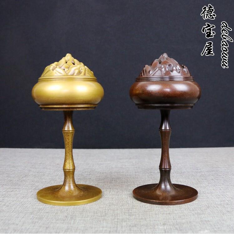 黄铜博山炉彷古博山纯铜香薰炉大号环香炉薰香沉香檀香炉茶道摆件