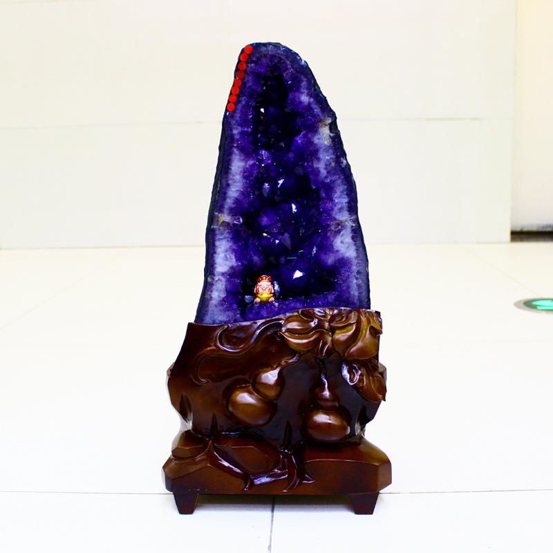 福寿天然紫水晶洞摆件 紫晶洞 玛瑙洞水晶洞 原石钱袋子摆饰