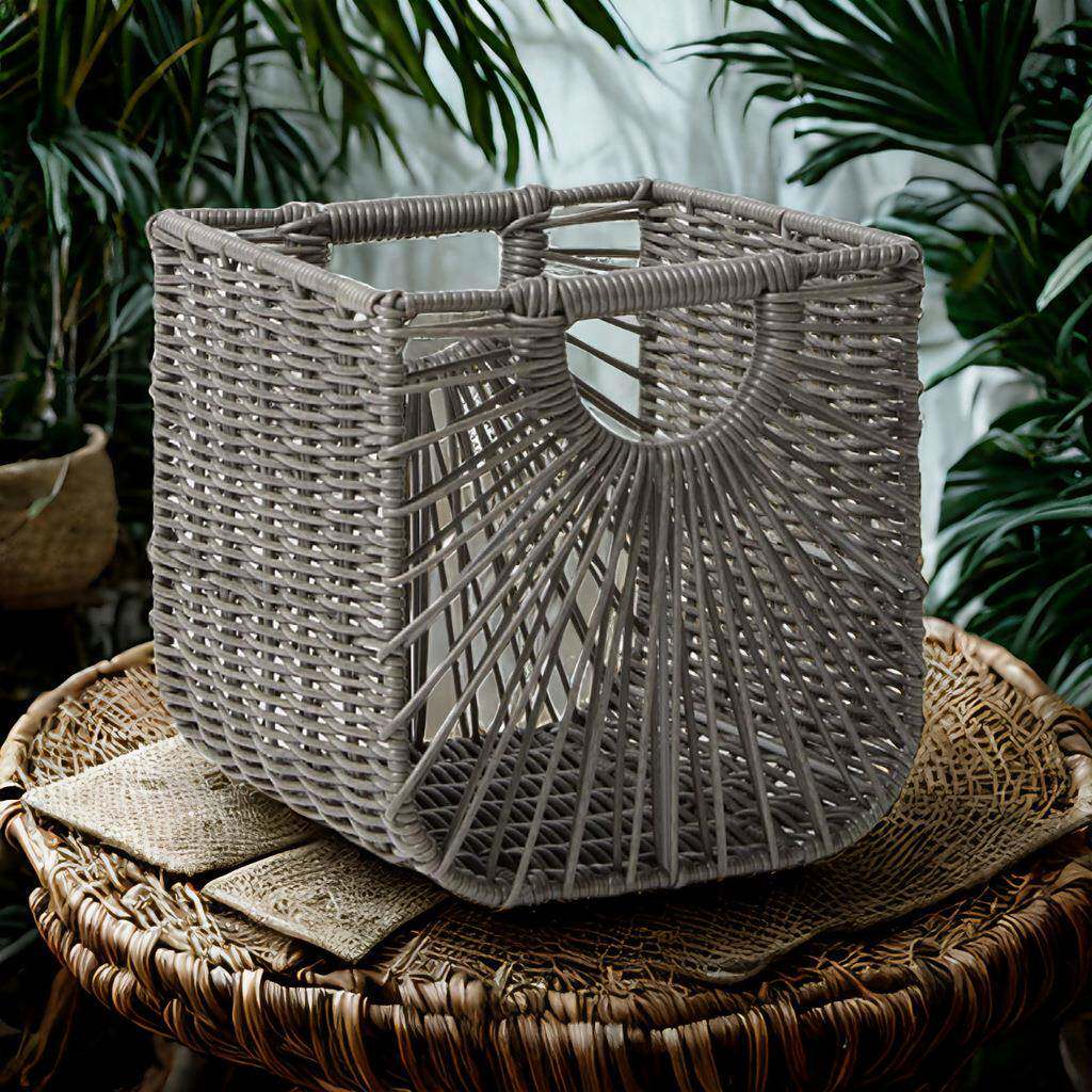 仿藤手工编织收纳筐网格双提手置物篮酒店家居格子柜抽屉式储物筐