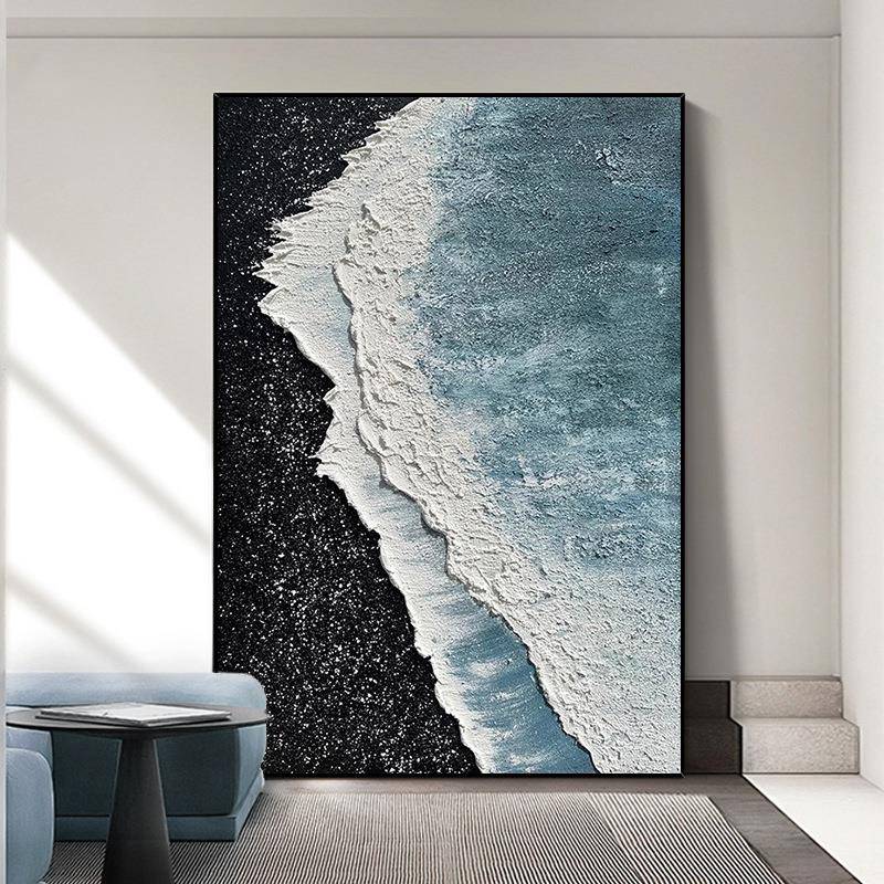 现代简约手绘油画立体厚肌理抽象海浪玄关挂画客厅沙发背后装饰画