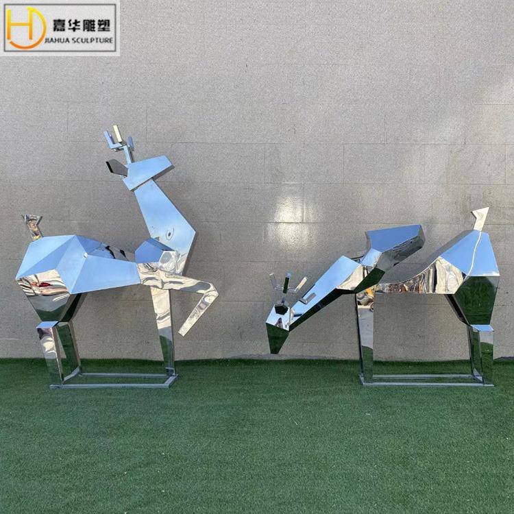 铁艺不锈钢鹿雕塑制作抽象几何切面镜面拉丝大小型摆件户外园景区