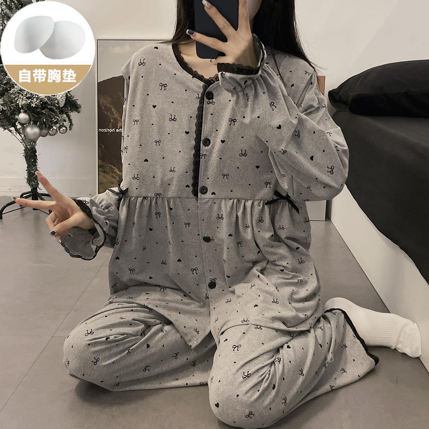 大尺码200斤带胸垫月子服春秋产后哺乳孕妇睡衣哺乳怀孕期产妇套