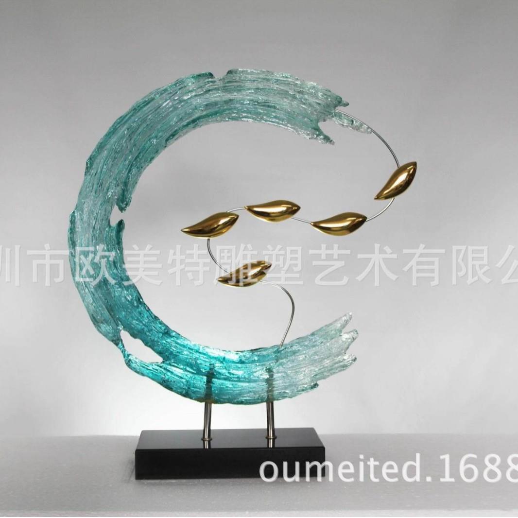 厂家直供树脂透明太空鱼雕塑摆件海南三亚酒店玄关仿琉璃饰品订购