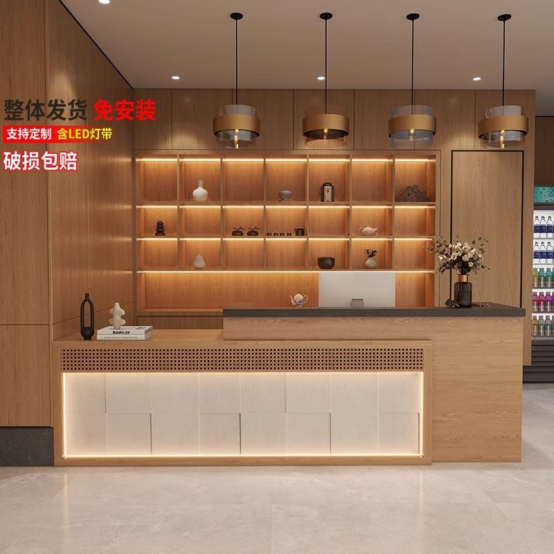 原木风民宿酒店宾馆前台餐饮饭店收银台足浴养生采耳吧台桌接待柜