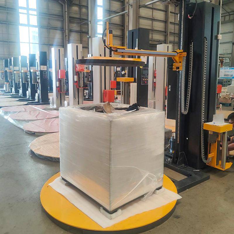 电动压顶托盘缠膜机自动预拉伸薄膜缠绕机食品化工纸箱缠绕包装机