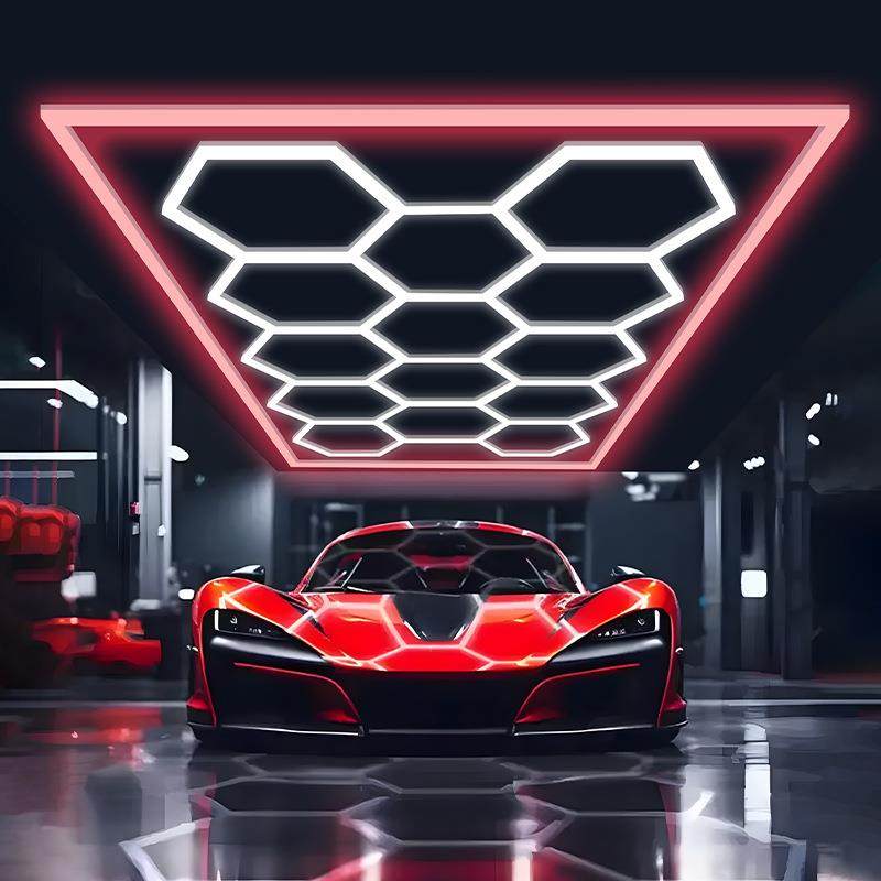 RGB蜂窝灯洗车灯地下室车间仓库理发店健身房车库六角机修工位灯