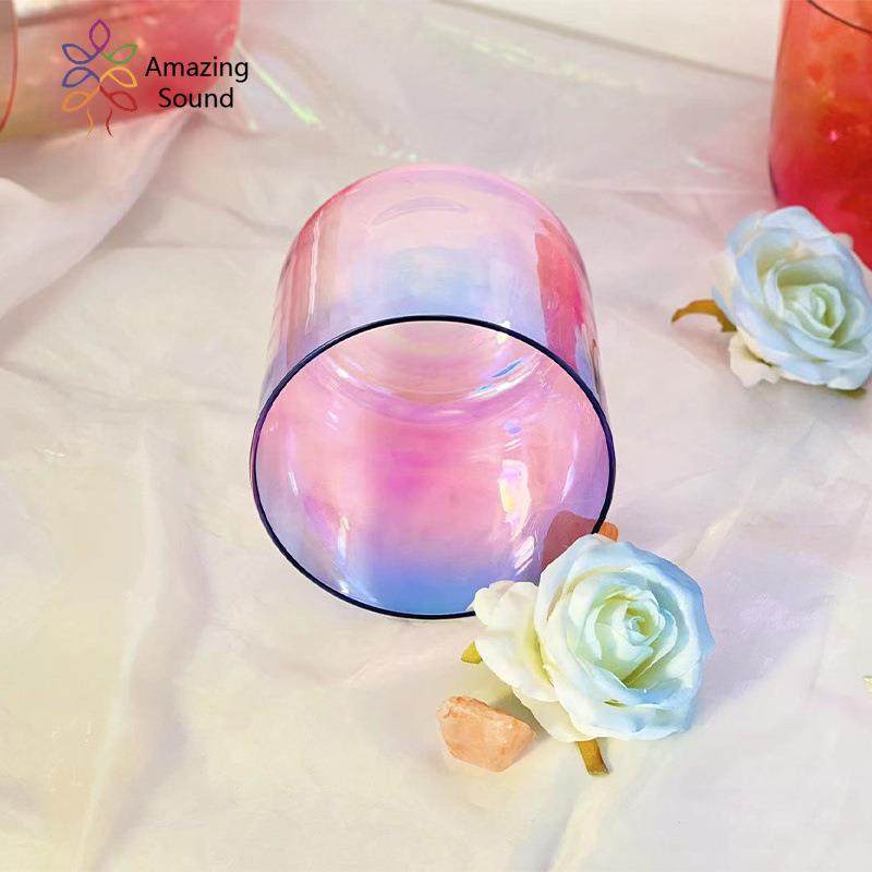 粉色系渐变蓝色石英水晶唱歌碗用于声音冥想碗水晶钵音乐碗便携式