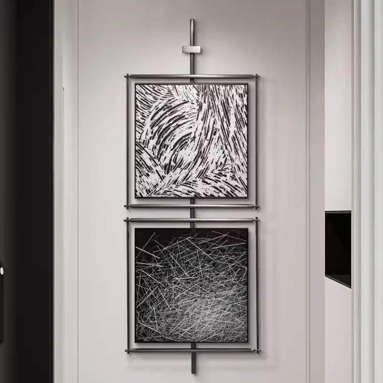 现代轻奢玄关画铁艺立体书房工作室挂画高端沙发客厅不锈钢装饰画