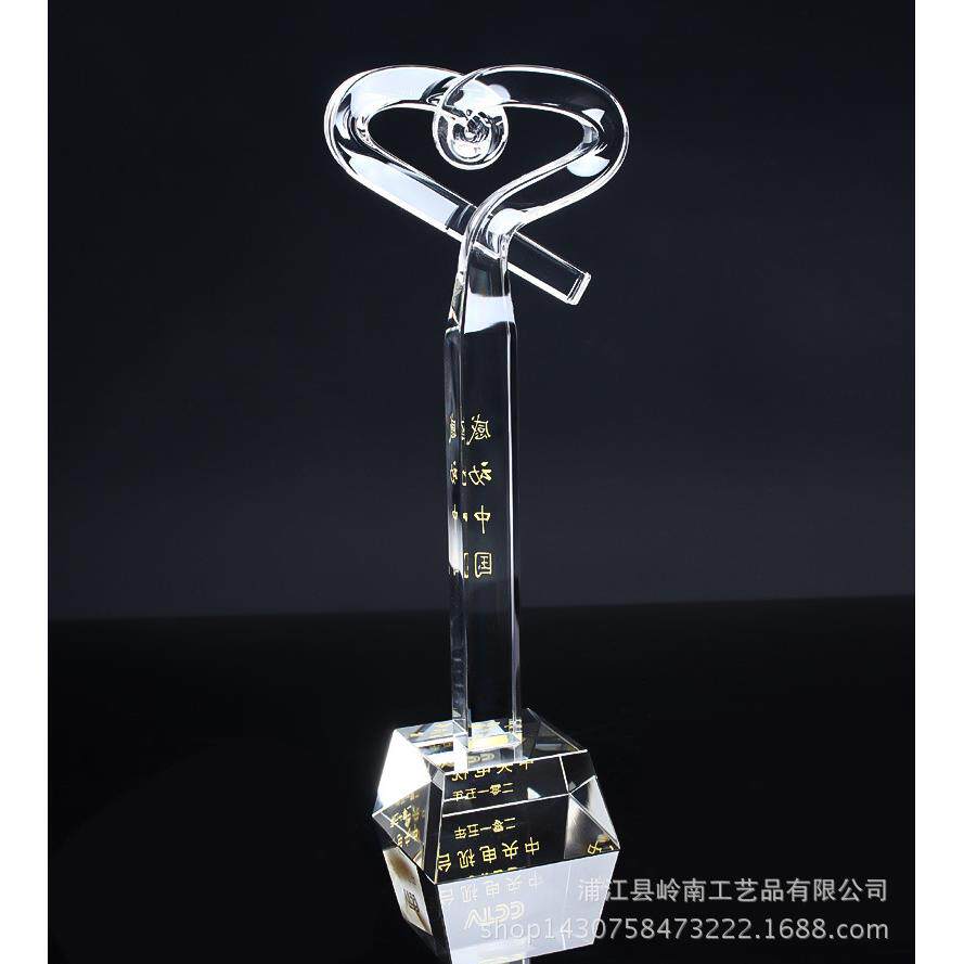 精品感动中国水晶爱心奖杯制作定 做 新款奖品高档现货纪念品