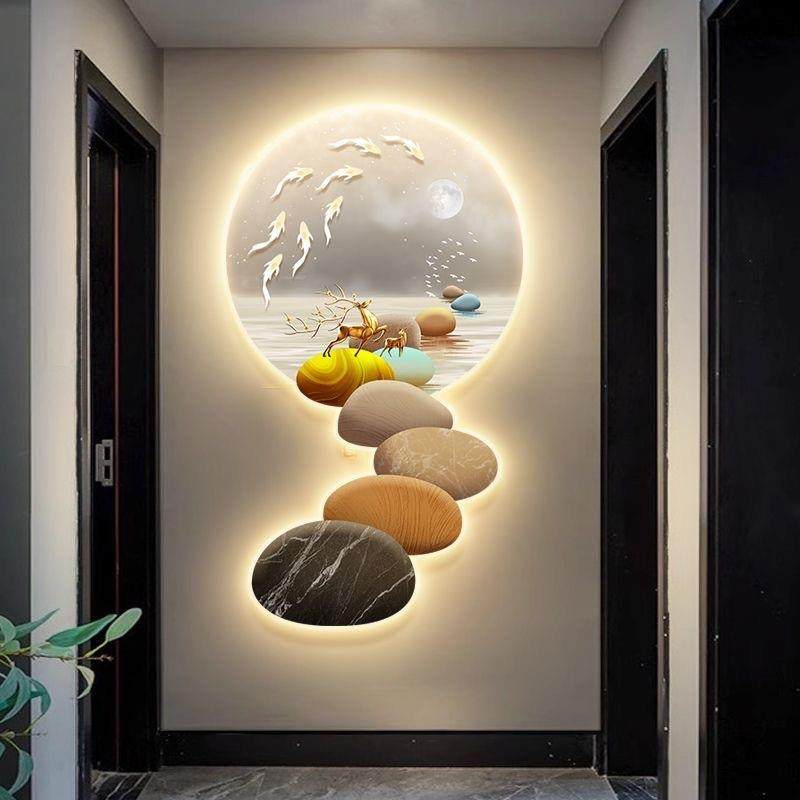 新款大气led带灯轻奢入户玄关装饰画简约现代挂画走廊过道墙壁画