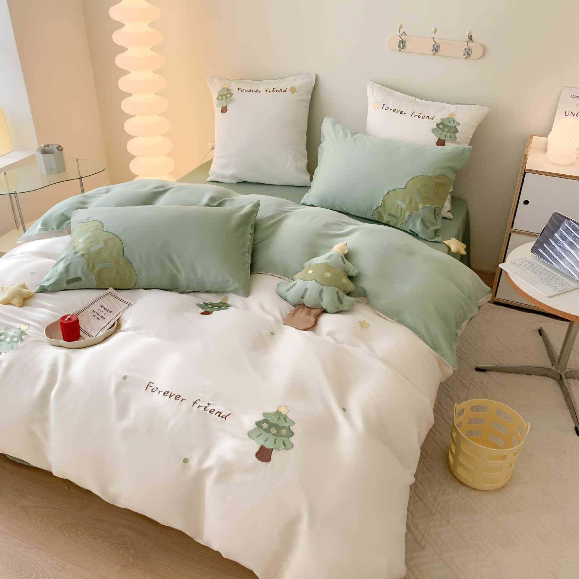 夏季小清新心愿树兰精天丝四件套凉感裸睡床单被套儿童1.2m床品