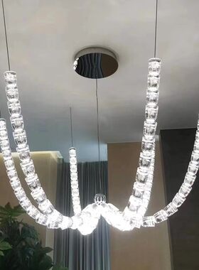 LED水晶吊灯项链发光绳子灯楼梯灯长吊灯轻奢链条灯臂发光水晶灯U