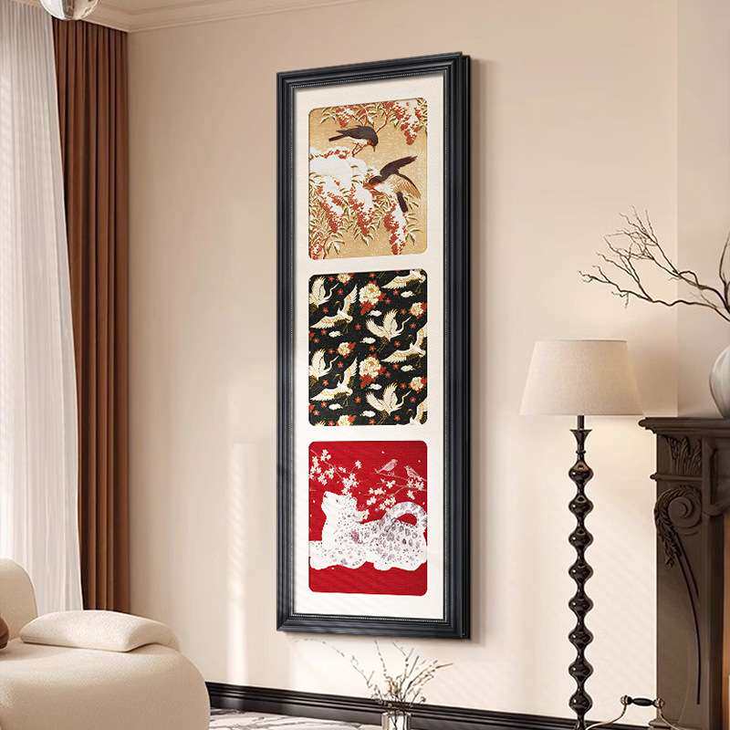 宋式美学花鸟玄关斗柜装饰画新中式客厅壁画法式复古走廊过道挂画
