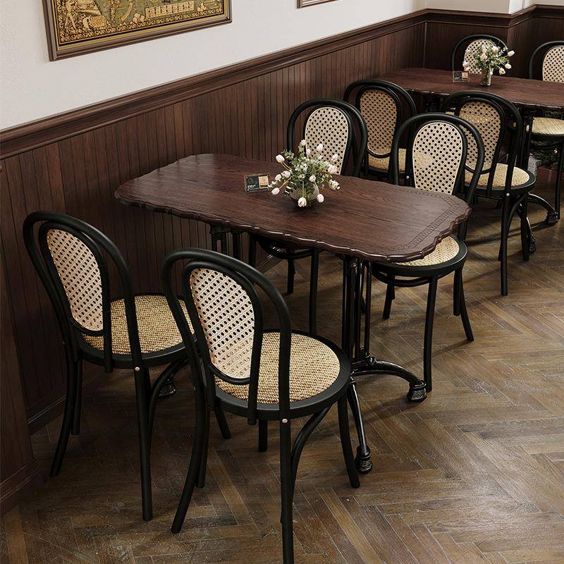实木奶茶咖啡店红橡木方桌复古咖啡厅桌椅组合商用西餐厅甜品桌子