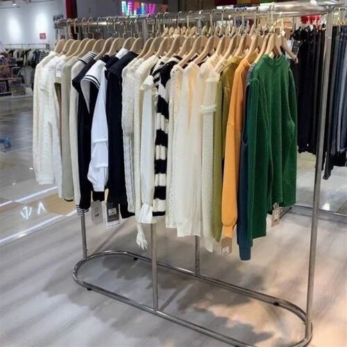服装店椭圆形中岛架展示架不锈钢挂衣架简约女装童装架双排陈列架