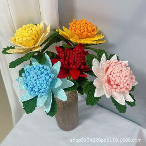 帝王花海神花编织钩织花束成品 钩织毛线花手工花束 针织花编织