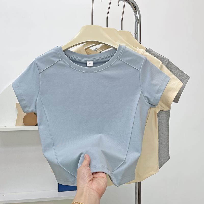 短袖t恤女2025夏季新款宽松ins潮短款半袖设计感小众纯棉打底体恤