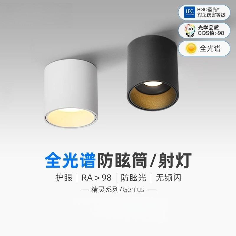 明装筒灯射灯led天花灯免开孔家用圆形吸顶式玄关走道卧室无主灯