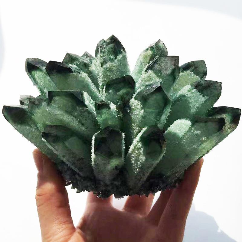 天然白水晶簇绿幽灵绿水晶簇原石摆件消磁石奇石居家摆件装饰
