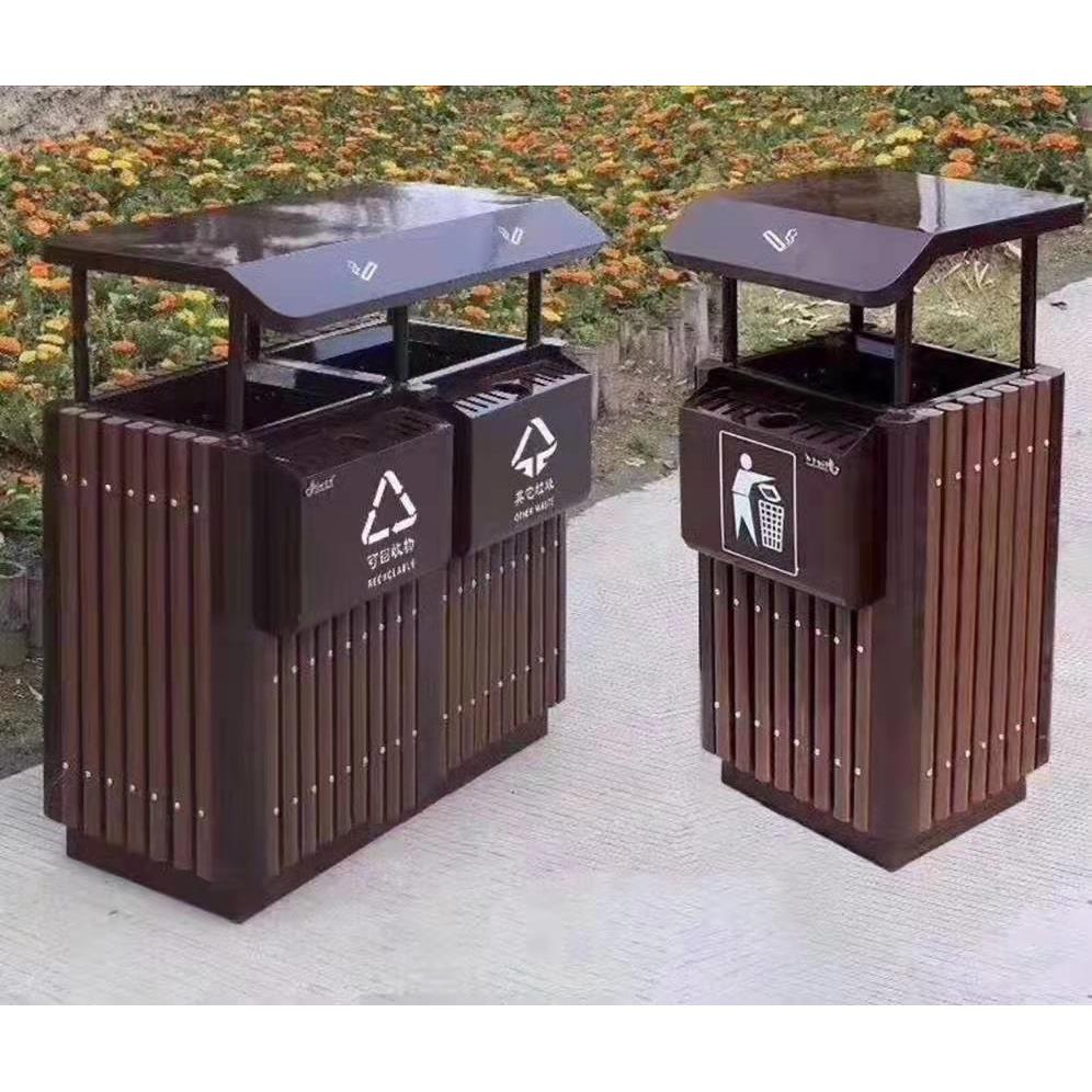 厂家直销户外分类垃圾桶景区小区公园钢木果壳箱垃圾箱