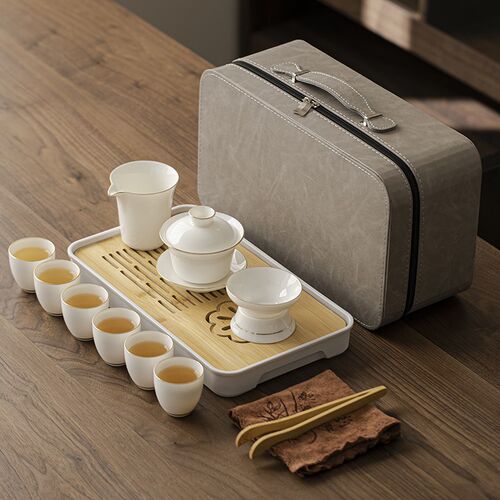 羊脂玉白瓷旅行功夫茶具套装德化家用户外便携式包泡茶杯盖碗定制