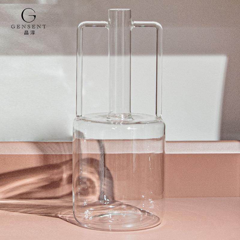 晶淳 高硼硅透明玻璃双耳壶 摆件储水花瓶样板间摆件客厅餐桌软装