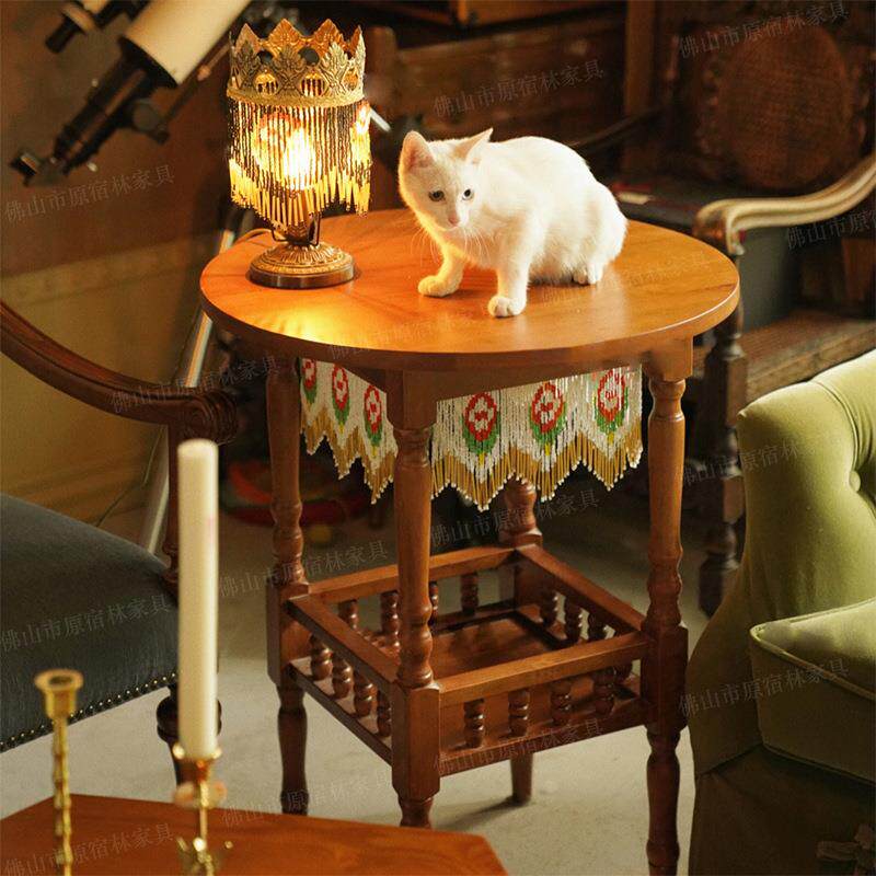 爱丽丝玫瑰桌法式复古珠帘圆桌咖啡桌阳台小桌子中古下午茶桌