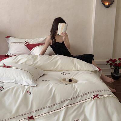 少女心蝴蝶结秋冬加厚全棉磨毛四件套刺绣高密度纯棉被套床上用品
