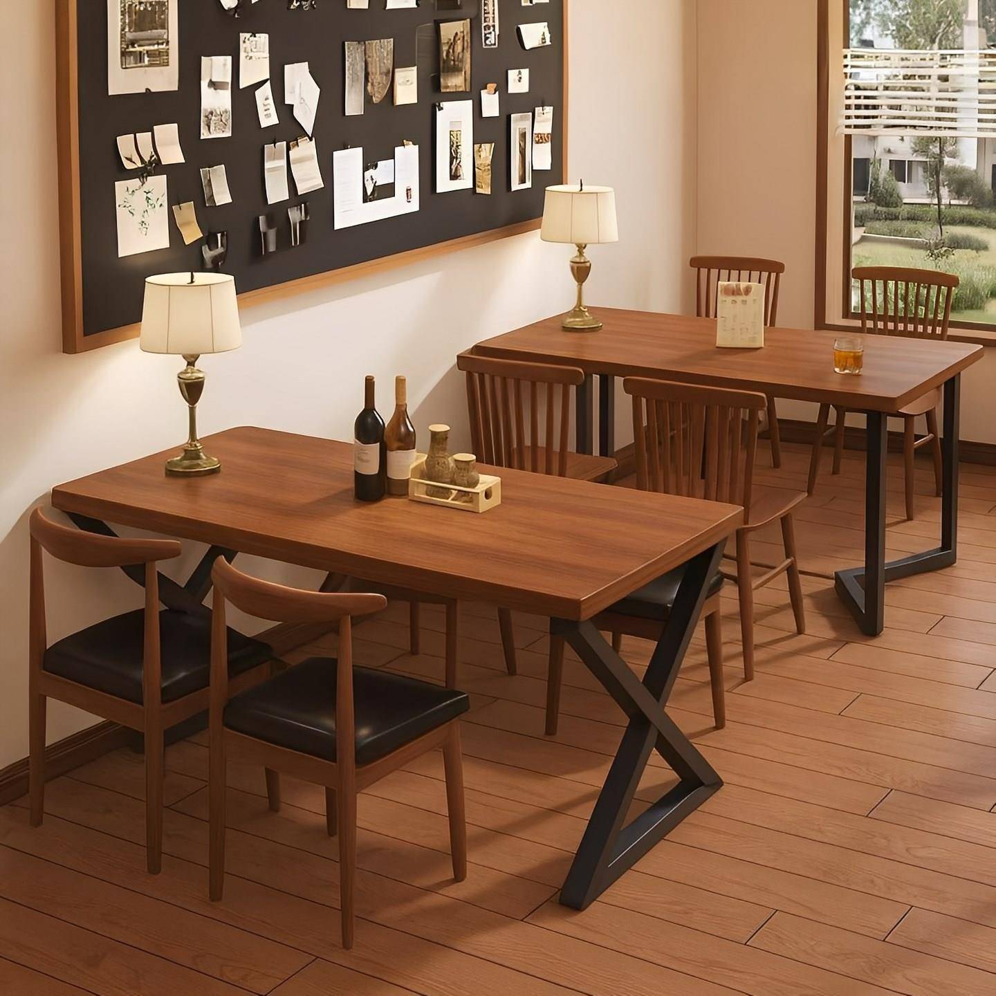 桌子餐饮商用咖啡店桌椅网红快餐店桌椅长方形食堂奶茶店桌椅组合