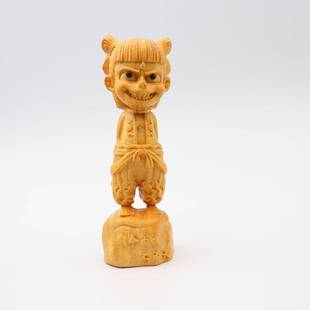 黄杨木雕哪吒降世摆件黄杨木雕刻哪吒魔童人物工艺品车载饰品